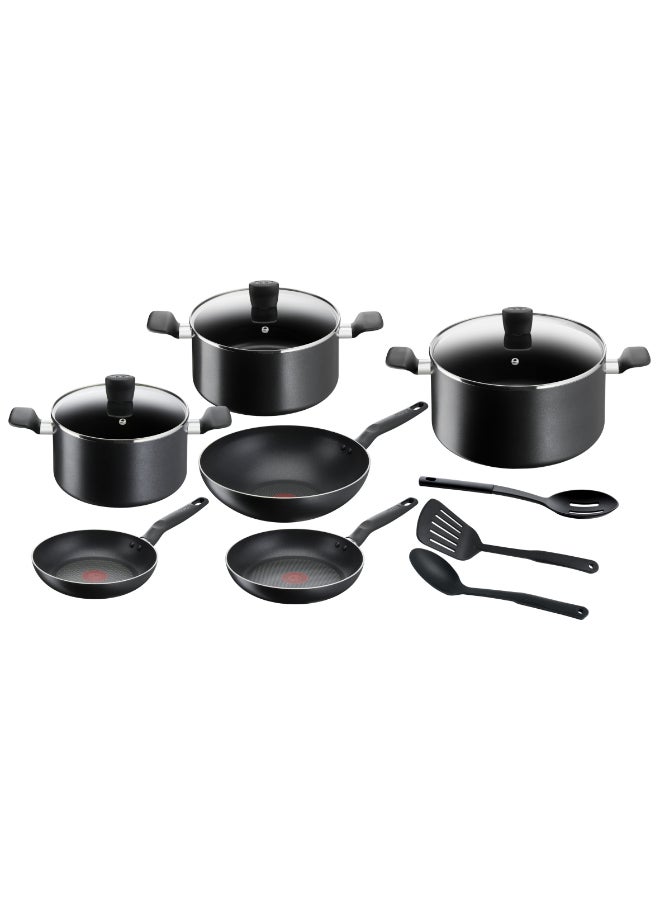 تيفال طقم أواني طهي من تيفال مكون من 12 قطعة | سوبر كوك | مقالي 22/24 سم، مقلاة ووك 28 سم، قدور 22/24/28 سم، ملعقة، ملعقة مشقوقة، ملعقة مسطحة مشقوقة | غير لاصق مع Thermo Signal | ألمنيوم | أسود | ضمان لمدة سنتين | B459SC84 أسود 22,24,28,22,24,28سم - Image 1