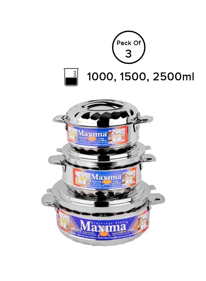 Maxima 3-Piece Stainless Steel Casserole Set Silver 2500ml - Image 1