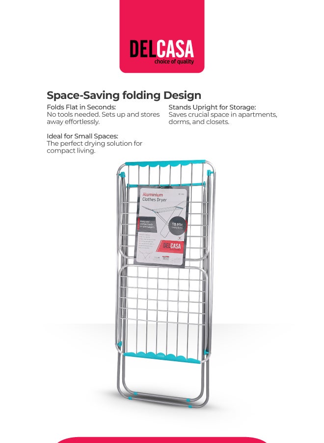 ديلكاسا مجفف الملابس برفوف من الألومنيوم مع مساحة تجفيف لألوان متنوعة فضي / أزرق 18متر - Image 4