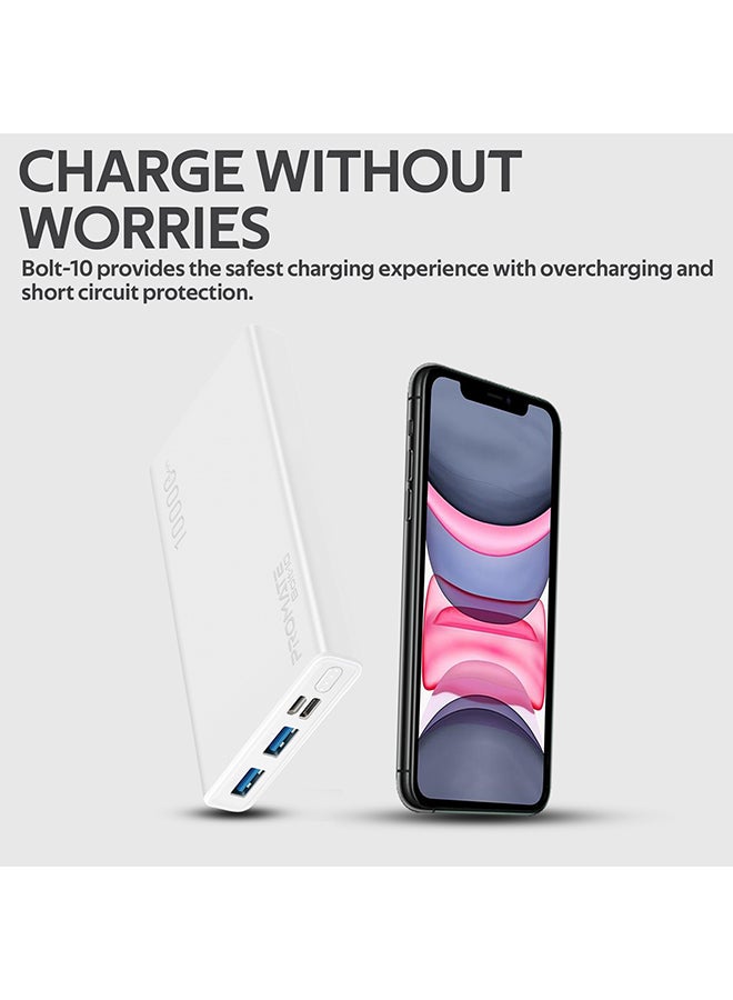 PROMATE - 10000 mAh Bolt 10000mAh Compact Smart Charging Power Bank With Dual USB Output White - Image 1