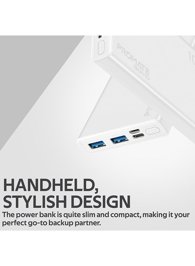PROMATE - 10000 mAh Bolt 10000mAh Compact Smart Charging Power Bank With Dual USB Output White - Image 1