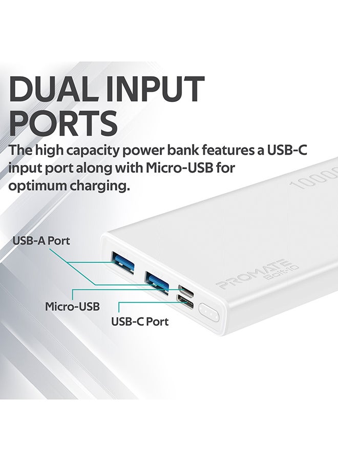 PROMATE - 10000 mAh Bolt 10000mAh Compact Smart Charging Power Bank With Dual USB Output White - Image 1