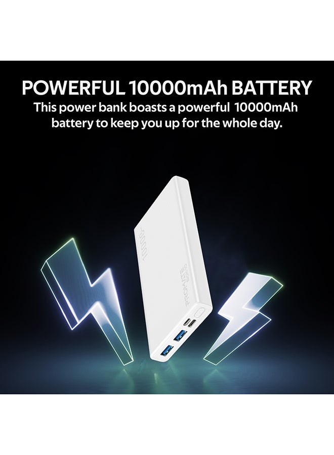 PROMATE - 10000 mAh Bolt 10000mAh Compact Smart Charging Power Bank With Dual USB Output White - Image 1
