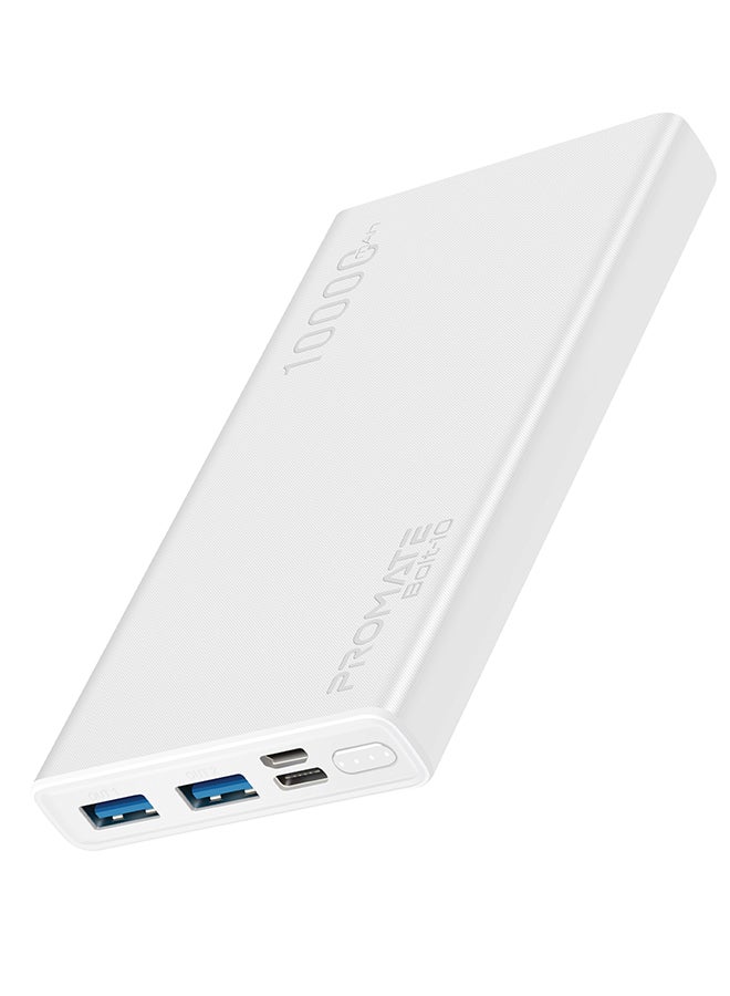 PROMATE - 10000 mAh Bolt 10000mAh Compact Smart Charging Power Bank With Dual USB Output White - Image 1