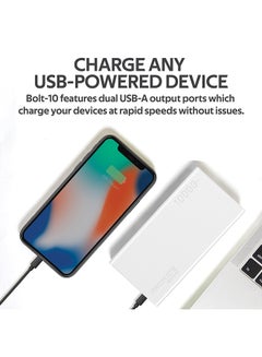 PROMATE 10000 mAh Bolt 10000mAh Compact Smart Charging Power Bank With Dual USB Output White  - Image 3