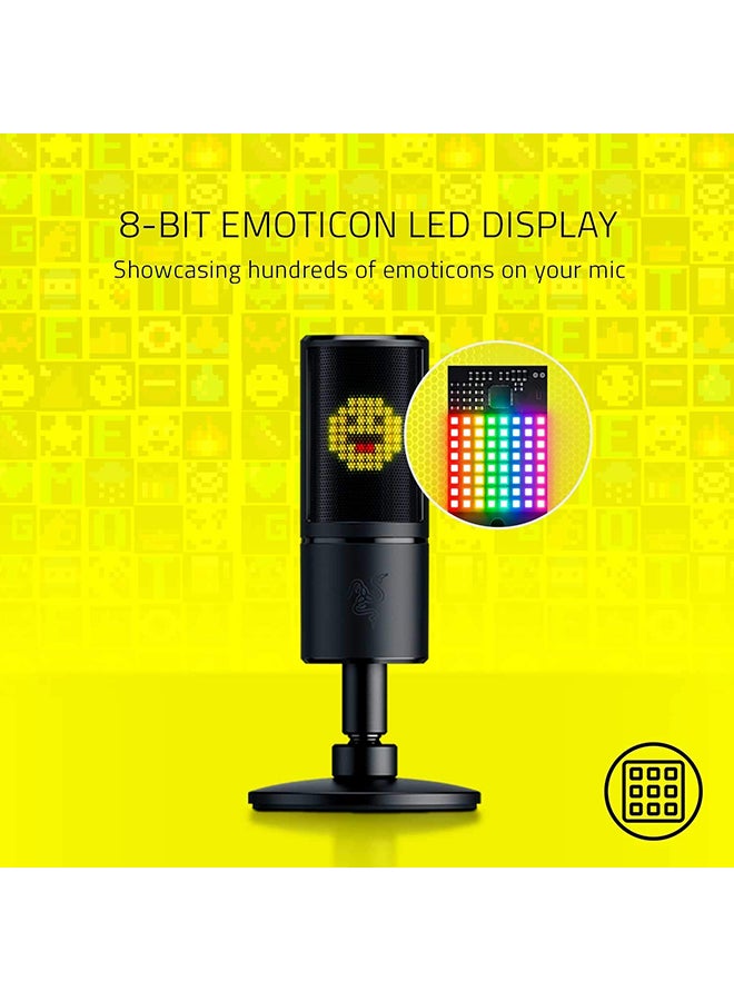 RAZER - Seiren Emote - Streaming Condenser Mic with Emoticon Display, Hypercardioid Condenser Microphone, 8-Bit Emoticon Led Display, Stream Reactive Emoticons - Black, USB - Image 1
