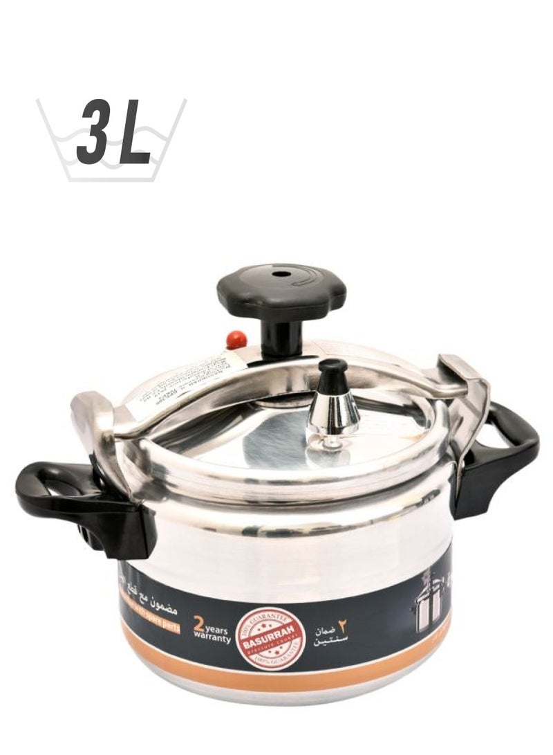BASURRAH Aluminium Pressure Cooker Silver/Black 3.0Liters