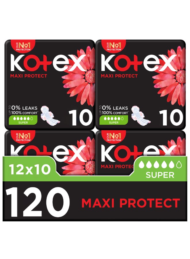 Kotex Maxi Protect Thick Pads, Super Size Sanitary Pads with Wings, 120 Sanitary Pads 120 Pieces - Image 1