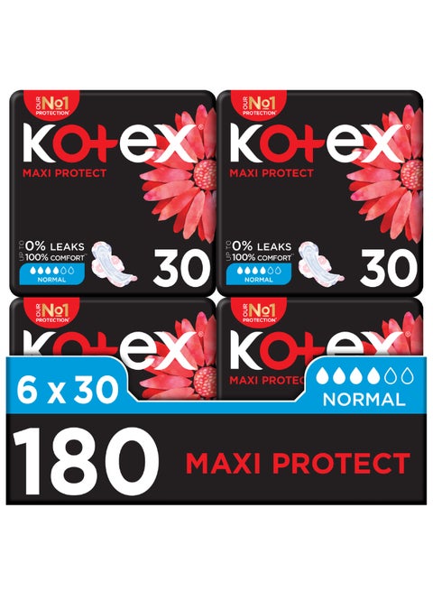 Maxi Protect Thick Pads, Normal Size Sanitary Pads with Wings, 180 Sanitary Pads 180 Pieces