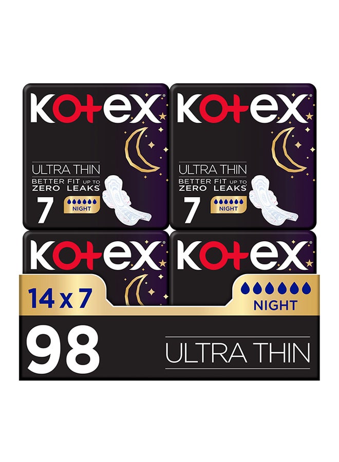 Kotex Ultra Thin Pads, Overnight Protection Sanitary Pads with Wings, 98 Sanitary Pads 98 Pieces - Image 1