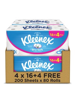 كلينيكس مناديل حمام جافة وناعمة بطبقتين من 200 ورقة، مجموعة من 20 × 4 بكرة أبيض 200 Sheets  - Image 1