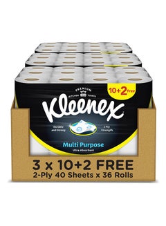 2 Ply Multi Purpose Kitchen Tissue Paper Towel 36 Rolls White 40 Sheets