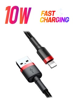 Baseus USB to Lightning Charging Cable Cafule Nylon Braided High-Density Quick Charge Compatible for iPhone 13 12 11 Pro Max Mini XS X 8 7 6 5 SE iPad (3 Meter) Red/Black  - Image 1