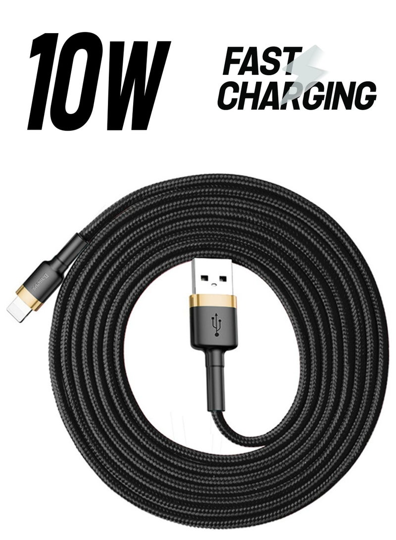 Baseus - USB to Lightning Charging Cable Cafule Nylon Braided High-Density Quick Charge Compatible for iPhone 13 12 11 Pro Max Mini XS X 8 7 6 5 SE iPad (3 Meter) Gold/Black - Image 1