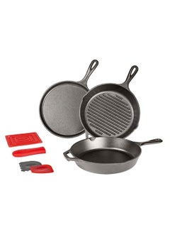 LODGE 3 Piece Cast Iron Essential Pan Set Silver/Red  - Image 1