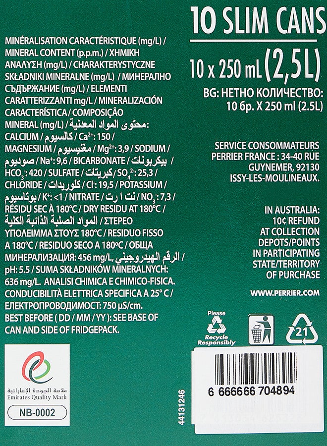 Perrier Sparkling Mineral Water Slim Can 250ml Pack of 10 - Image 4