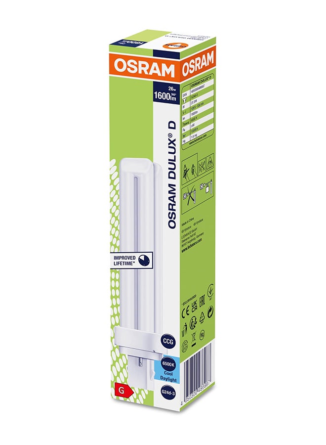 Osram Dulux D/E 26W/865 Cool Daylight 6500K CFL Bulb | G24Q-3, 4 Pin Base, 1600ml White