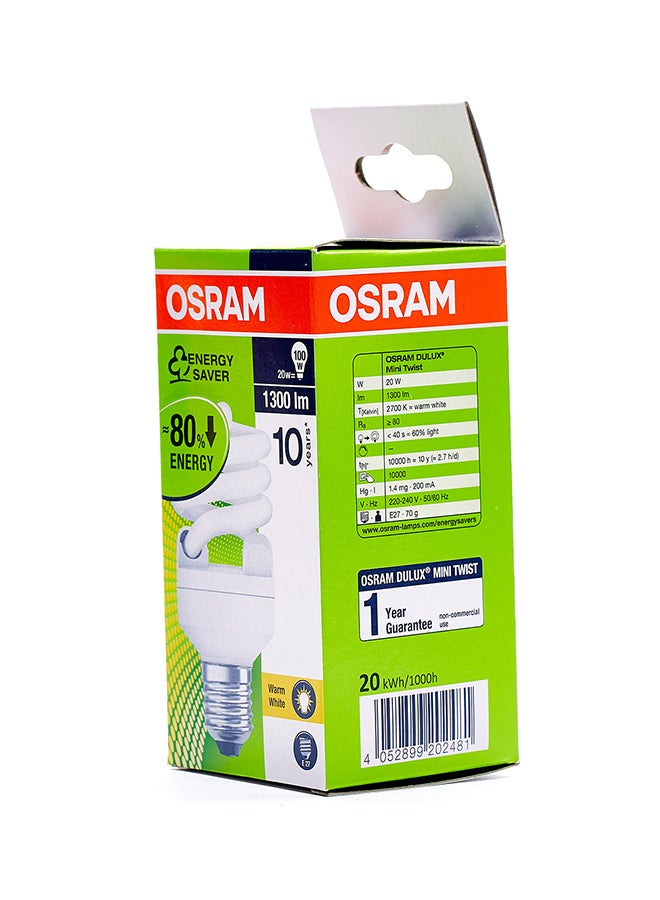 أوسرام مصباح برغي/ مصباح فلورسنت مدمج بتصميم ملتف وقاعدة E27 وقدرة 20 وات أبيض دافئ - Image 3