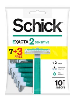 10-Piece Exacta 2 Sensitive Razors Set Green/Silver