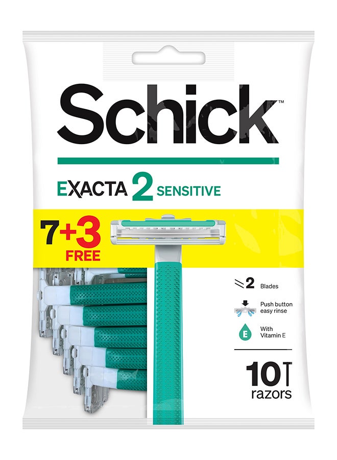 schick - 10-Piece Exacta 2 Sensitive Razors Set Green/Silver - Image 1
