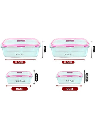 4-Piece Microwave Glass Storage Containers With Lid Pink 1x Big Square Container 13.5x13.5x5.5,1x Small Square Container 12x12x5.5, 1x Big Rectangle Container 16x12x5.5, 1 x Small Rectangle Container 13.5x10.5x5.5cm - pnsku/N31787459A/45/_/1730704038/1fe51b4c-955b-4e81-b9f6-3349b35d3bdc
