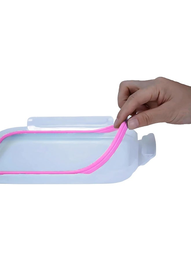 4-Piece Microwave Glass Storage Containers With Lid Pink 1x Big Square Container 13.5x13.5x5.5,1x Small Square Container 12x12x5.5, 1x Big Rectangle Container 16x12x5.5, 1 x Small Rectangle Container 13.5x10.5x5.5cm