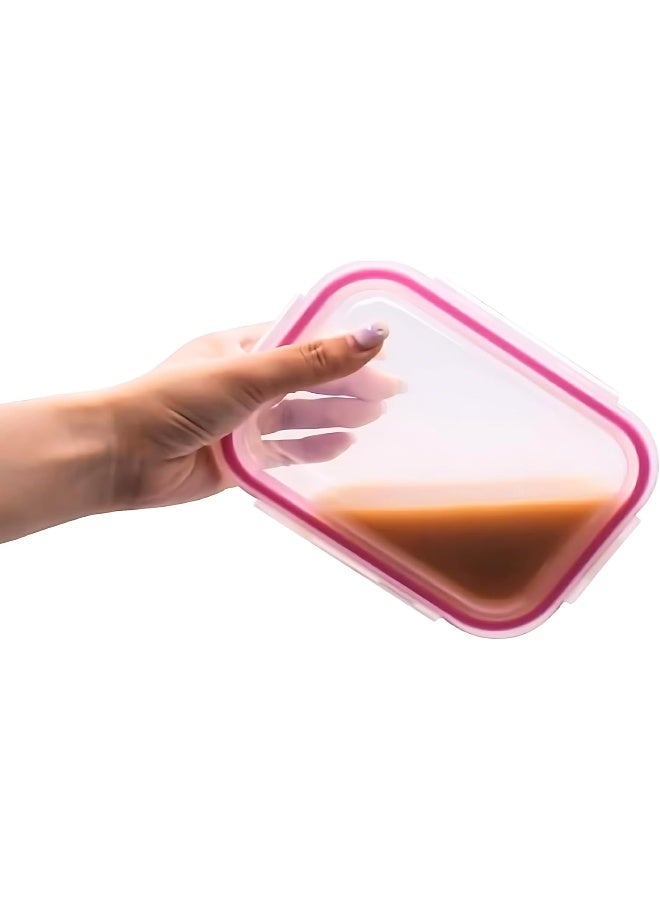 4-Piece Microwave Glass Storage Containers With Lid Pink 1x Big Square Container 13.5x13.5x5.5,1x Small Square Container 12x12x5.5, 1x Big Rectangle Container 16x12x5.5, 1 x Small Rectangle Container 13.5x10.5x5.5cm