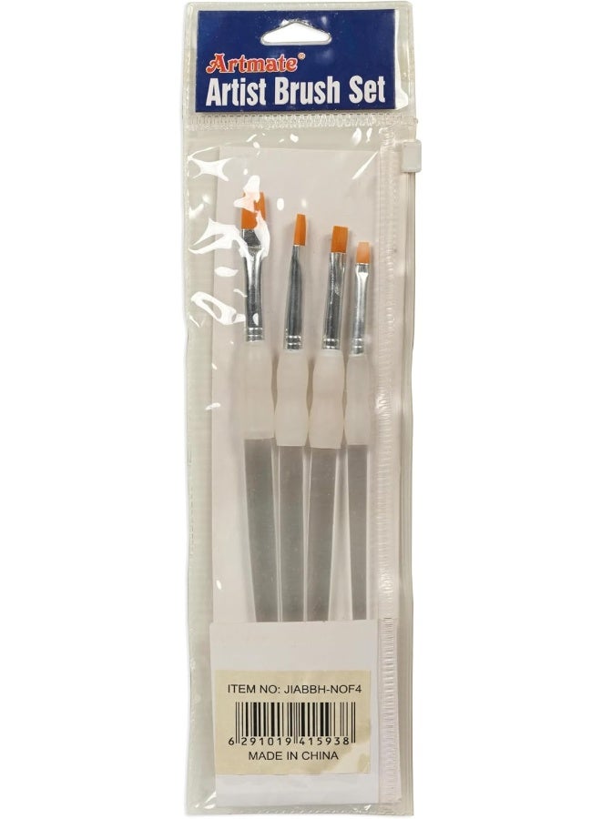 Artmate 4-Piece Flat Brush Set with Rubber Soft Grip - Sizes 2, 4, 6, 8 Orange - Image 1