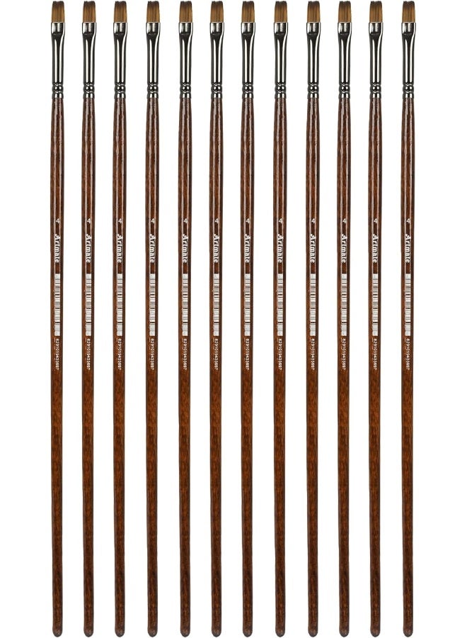 ARTMATE Artist Brushes Set of 12 Flat Tip Brushes with Long Wooden Handle, Size 4 Brown - Image 1