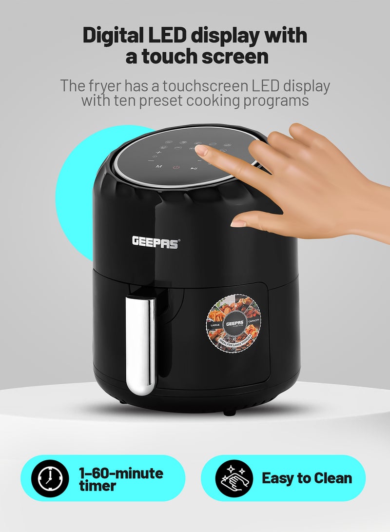 GEEPAS - Digital Air Fryer | 3.5 L Capacity with a Rack| Equipped with VORTX Air Frying Technology, Oil Free Cooking| Digital Display with Touch Screen, 10 Preset Cooking Modes, 1-60 Minutes Timer| Ideal for making Fries, Steak, Chicken, Cake, Meat, Bread| 2 Years Warranty 3.5 L 1400 W GAF37512N Black - Image 1