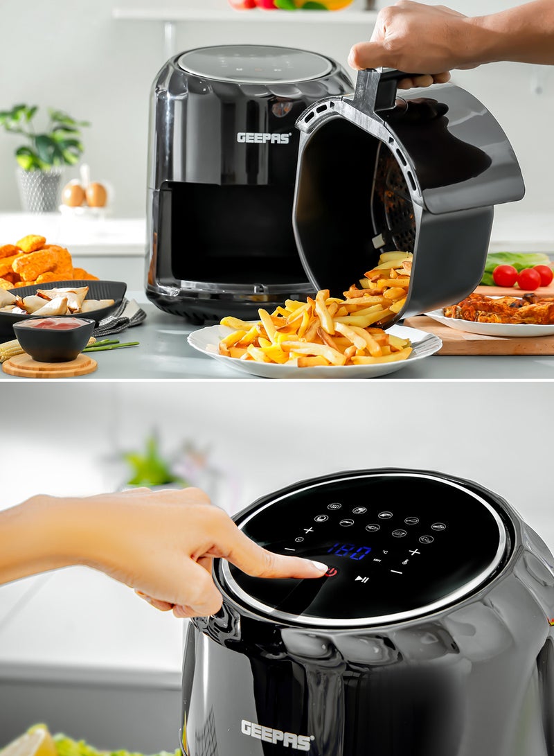 GEEPAS - Digital Air Fryer | 3.5 L Capacity with a Rack| Equipped with VORTX Air Frying Technology, Oil Free Cooking| Digital Display with Touch Screen, 10 Preset Cooking Modes, 1-60 Minutes Timer| Ideal for making Fries, Steak, Chicken, Cake, Meat, Bread| 2 Years Warranty 3.5 L 1400 W GAF37512N Black - Image 1