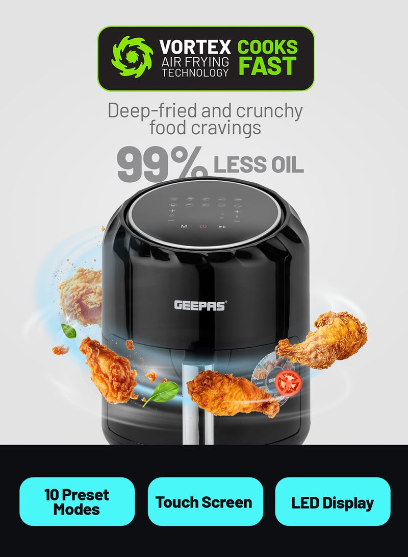 GEEPAS - Digital Air Fryer | 3.5 L Capacity with a Rack| Equipped with VORTX Air Frying Technology, Oil Free Cooking| Digital Display with Touch Screen, 10 Preset Cooking Modes, 1-60 Minutes Timer| Ideal for making Fries, Steak, Chicken, Cake, Meat, Bread| 2 Years Warranty 3.5 L 1400 W GAF37512N Black - Image 1