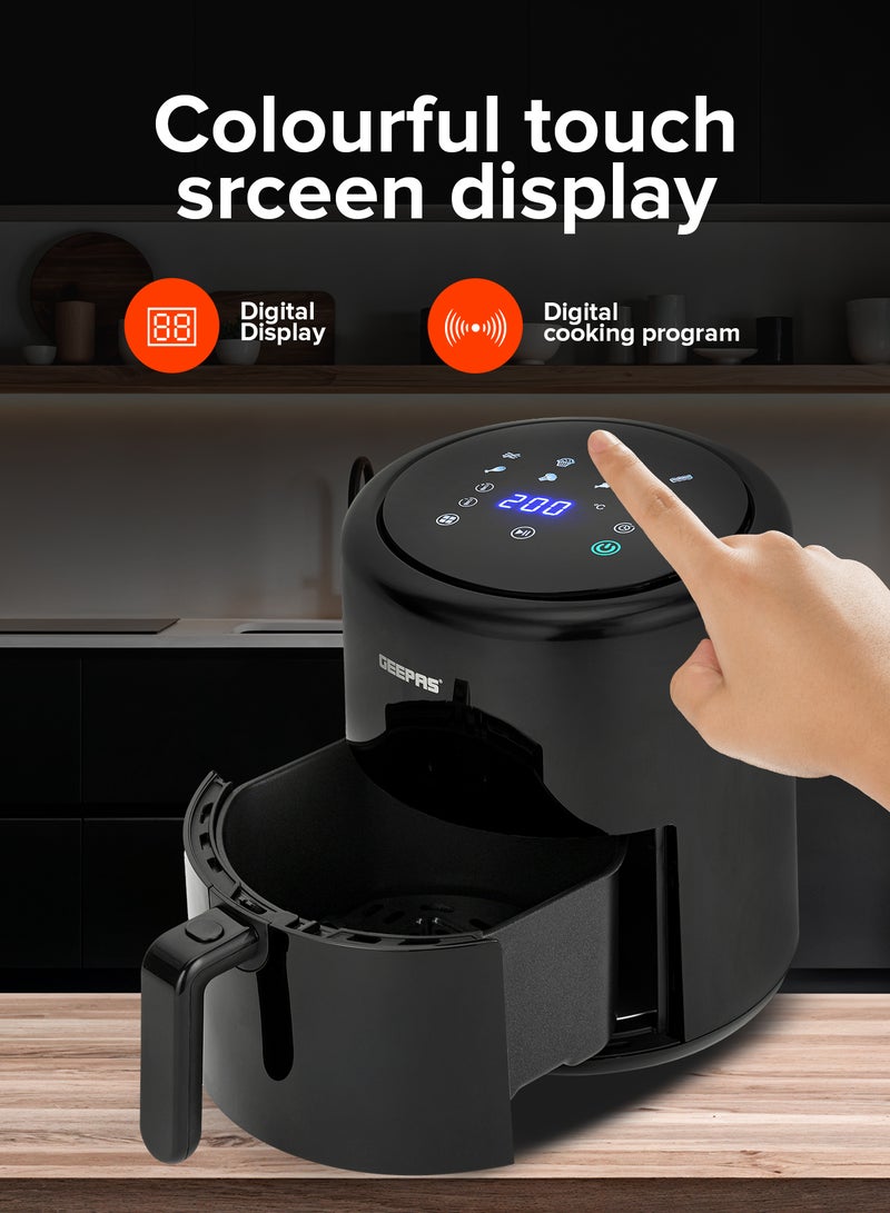 جيباس مقلاة هوائية رقمية بسعة 3.5 لتر، السعة الكلية 2.6 لتر وسلة غير قابلة للالتصاق | وهيكل بملمسٍ بارد | شاشة LED مع شاشة لمس 4 L 1500 W GAF37512T أسود - Image 4