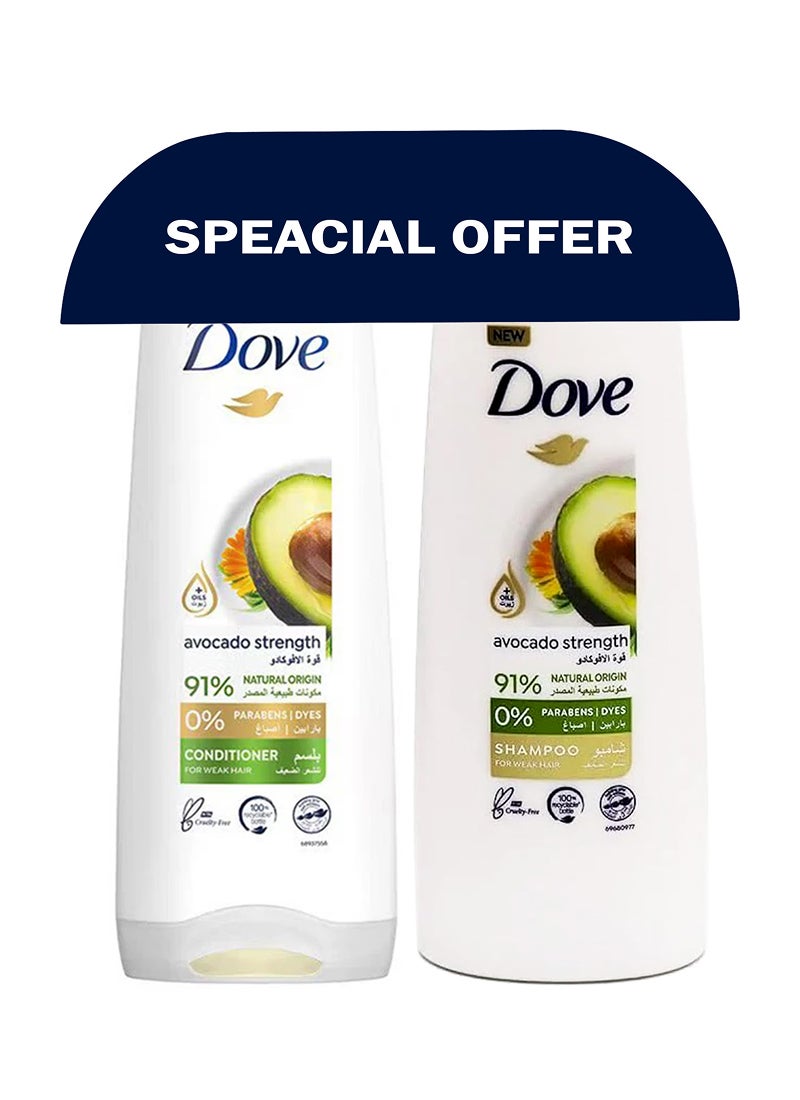 Dove Avocado And Calendula Extracts Shampoo And Conditioner For Week Hair 400+320ml Pack of 2 - Image 1