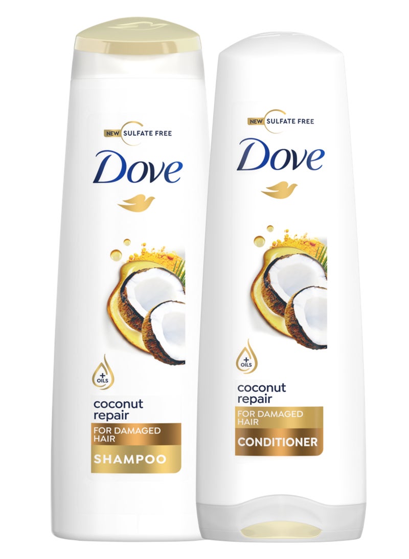دوف مجموعة مكونة من شامبو وبلسم جوز الهند، روتين العناية بالتلف 400+320ملليلتر - Image 1