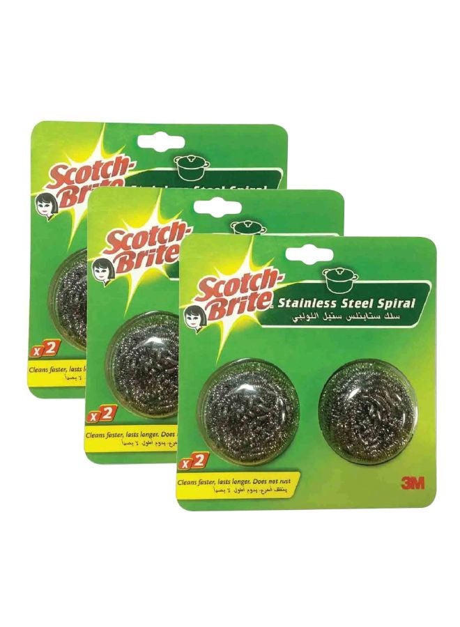 Scotch Brite Stainless Steel Spiral Sponge Pack of 3 Silver - Image 2