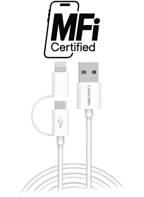 USB To Micro USB Data Cable With Lightning Connector White