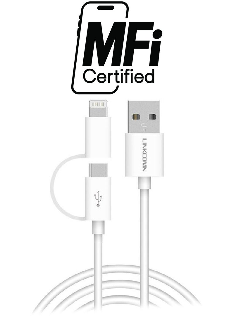 LINKCOMN - USB To Micro USB Data Cable With Lightning Connector White - Image 1