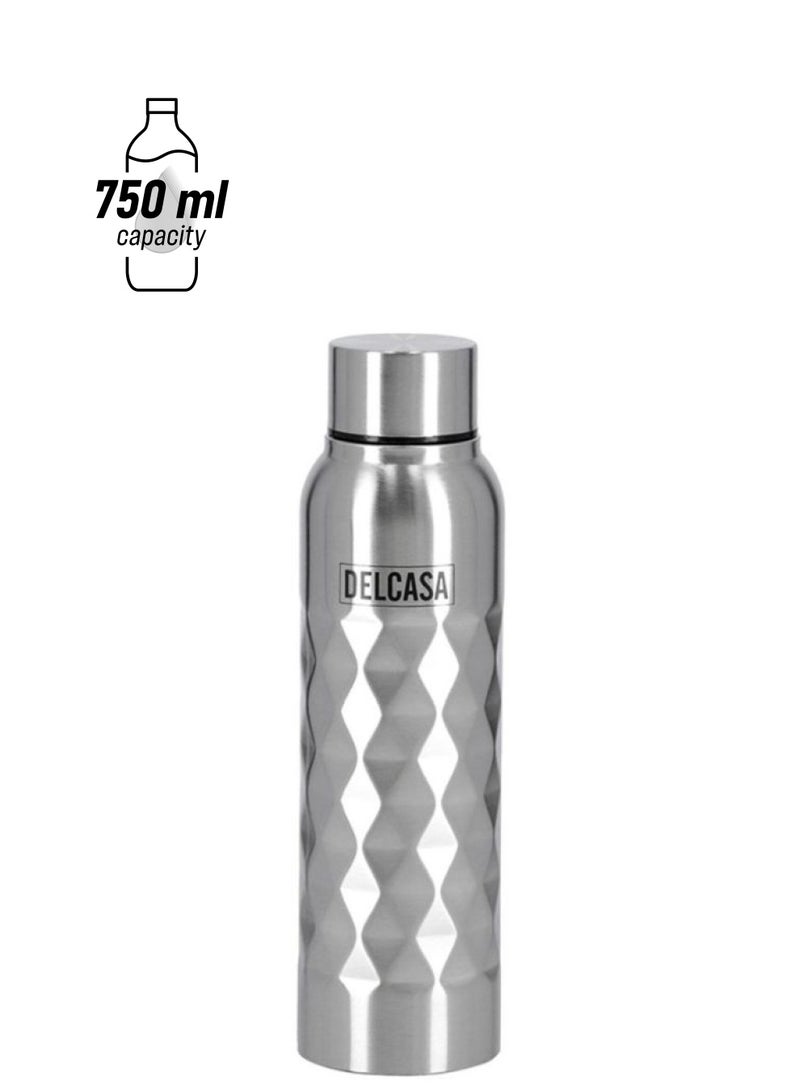 DELCASA Stainless Steel Water Bottle Silver/Black 750ml - Image 1
