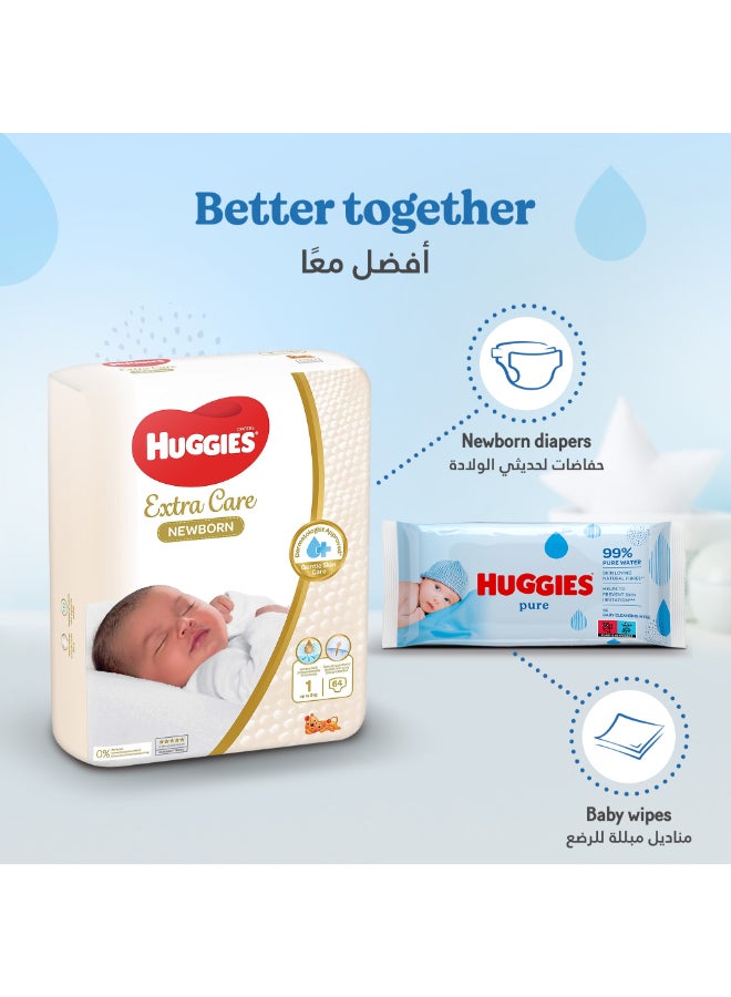 Huggies - Pure Baby Wipes, 99% Pure Water Wipes, 3 Pack x 56 Wipes, 168 Count - Image 1