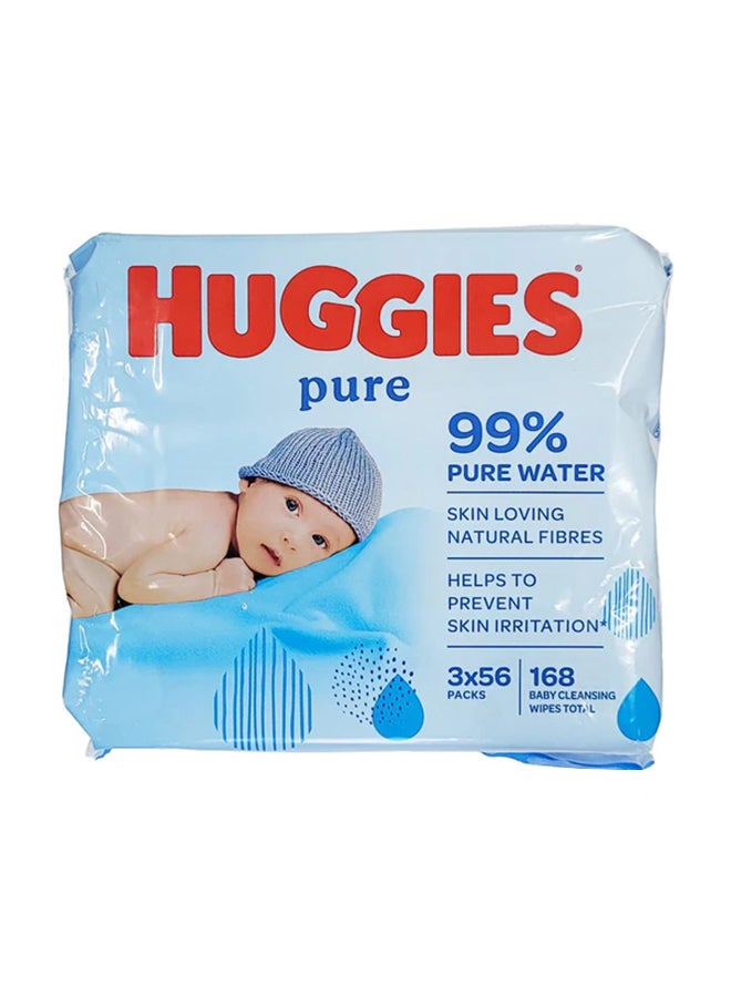 Huggies - Pure Baby Wipes, 99% Pure Water Wipes, 3 Pack x 56 Wipes, 168 Count - Image 1