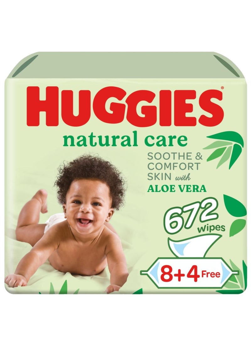 HUGGIES Natural Baby Wipes, Aloe Vera Wipes, 12 Pack x 56 Wipes, 672 Count - Image 1