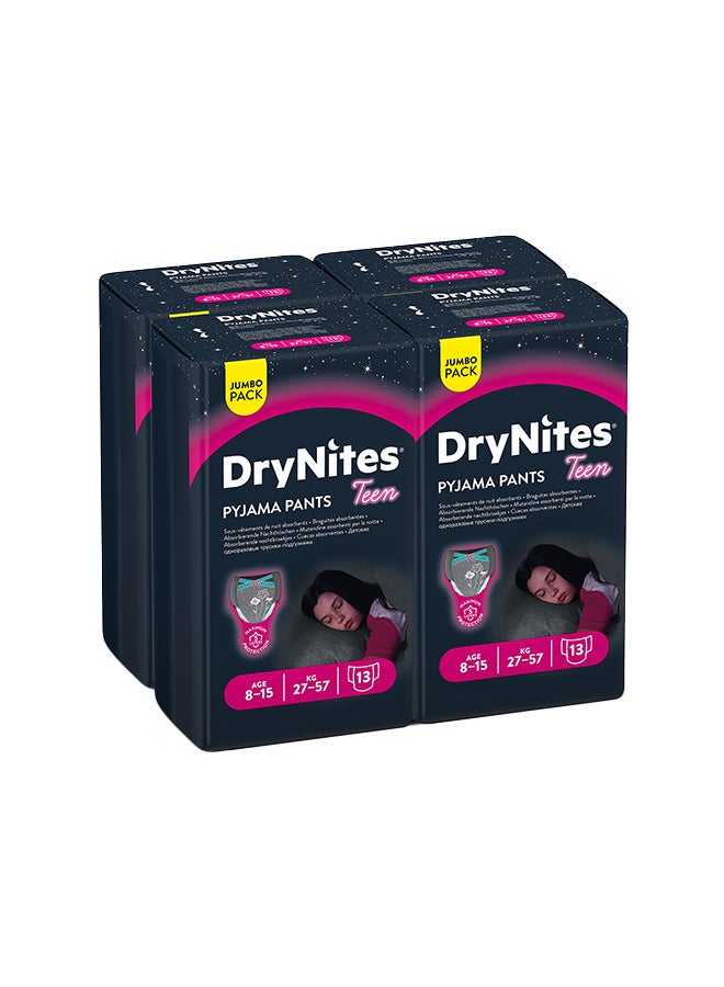 Huggies - DryNites Pyjama Pants, 8-13 years, Bed Wetting Diaper, Girls, 30-48 kg, 4 x Jumbo Packs, 52 Pants - Image 1