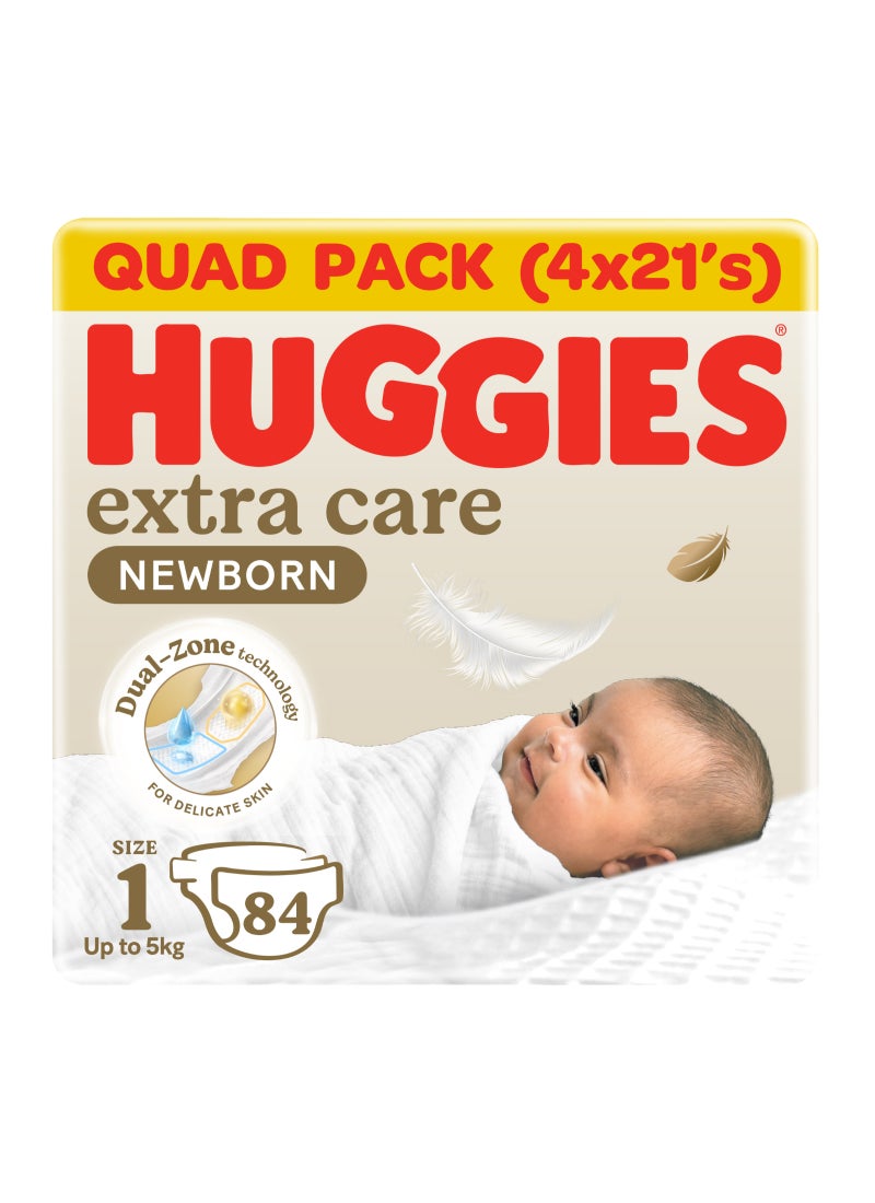 HUGGIES Extra Care Newborn, Size 1, Up to 5 kg, Mega Pack, 84 Diapers - Image 1