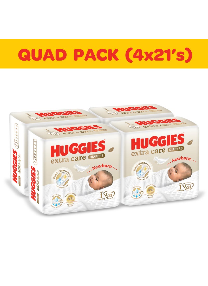 HUGGIES Extra Care Newborn, Size 1, Up to 5 kg, Mega Pack, 84 Diapers - Image 2
