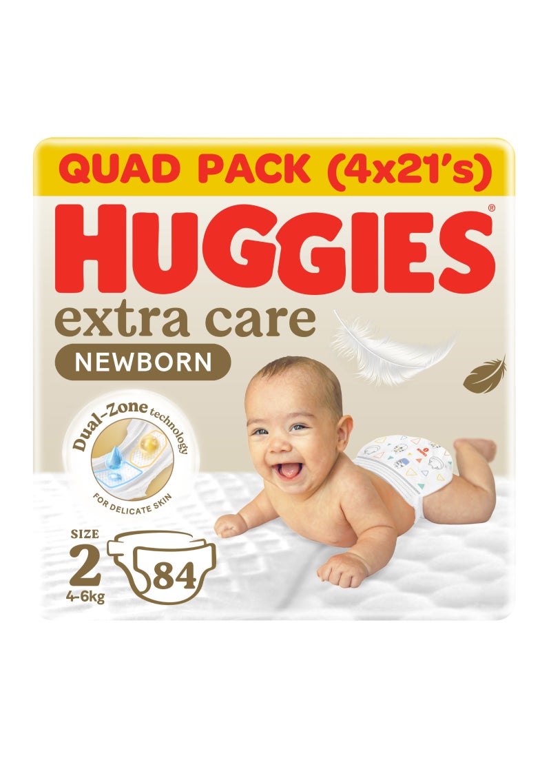 HUGGIES Extra Care Newborn, Size 2, 4 - 7 kg, Mega Pack, 84 Diapers - Image 1