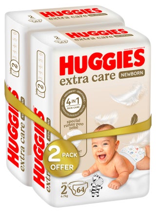 Extra Care Newborn, Size 2, 4 - 7 kg, Twin Jumbo Pack, 128 Diapers