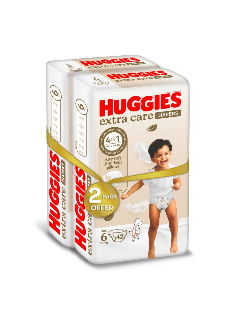 هجيز عبوة جامبو حفاضات عناية فائقة للأطفال مقاس 6 لوزن +15 كجم من 84 قطعة ‎ (42 x 2)لعناية رقيقة للبشرة ومصنوعة من خامة جيدة التهوية - Image 2