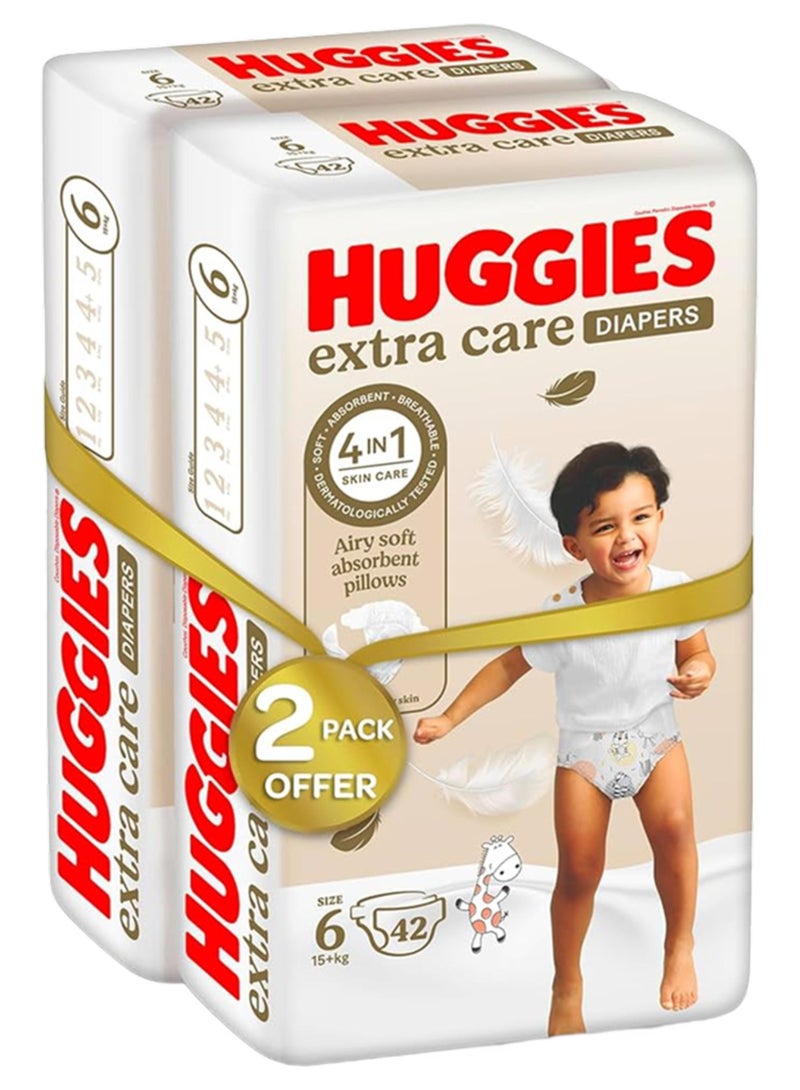 هجيز عبوة جامبو حفاضات عناية فائقة للأطفال مقاس 6 لوزن +15 كجم من 84 قطعة ‎ (42 x 2)لعناية رقيقة للبشرة ومصنوعة من خامة جيدة التهوية - Image 1