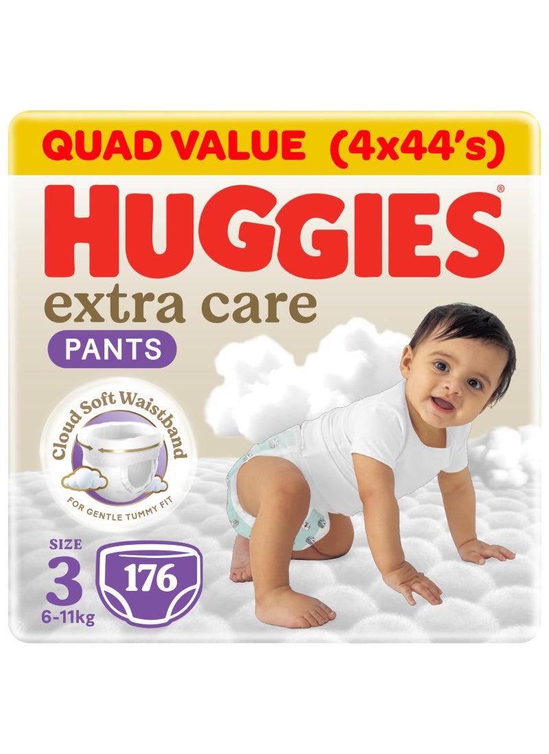 HUGGIES Extra Care Baby Pants Diapers, Size 3, 6 - 11 Kg, 176 Count (44 x 4) - Cloud Soft Comfort - Image 1